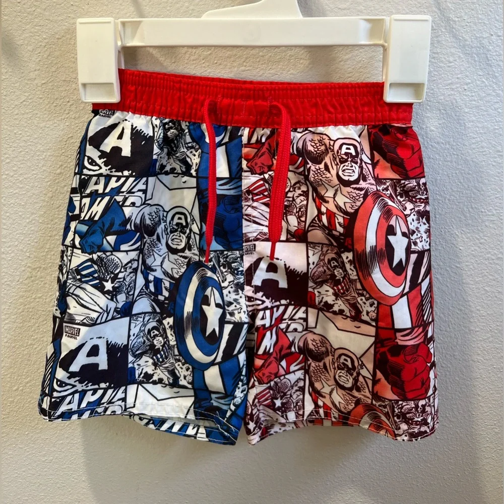 Marvel Captain‎ America, baby boy, swimming trunks size 18 to 24 months.
